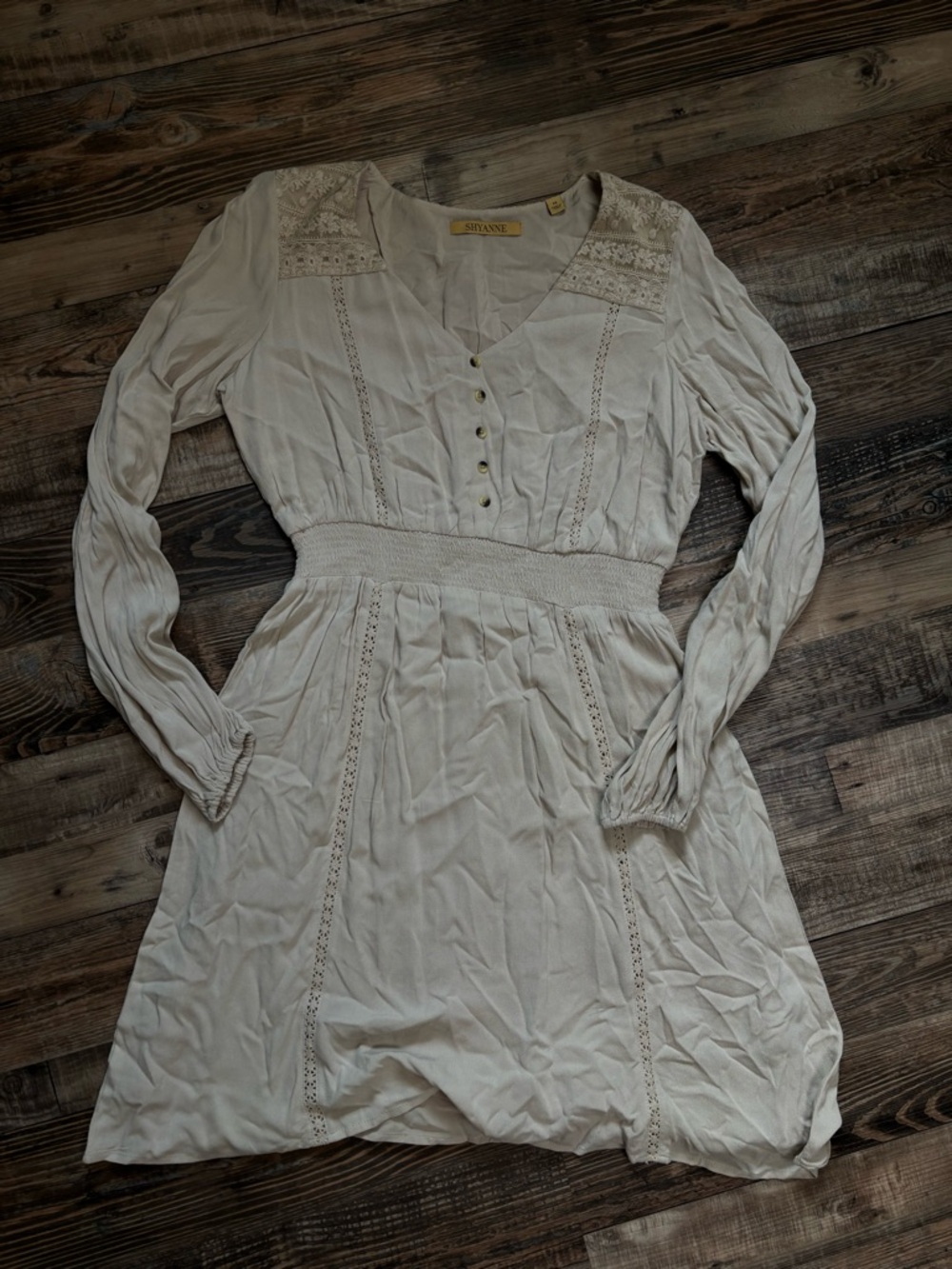 Shyanne, Soft Cream Button-Front Long Sleeve Dress